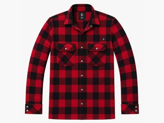 Jeff Brandit® Heren Fleece Shirt - Rood/Zwart - Lange Mouwen