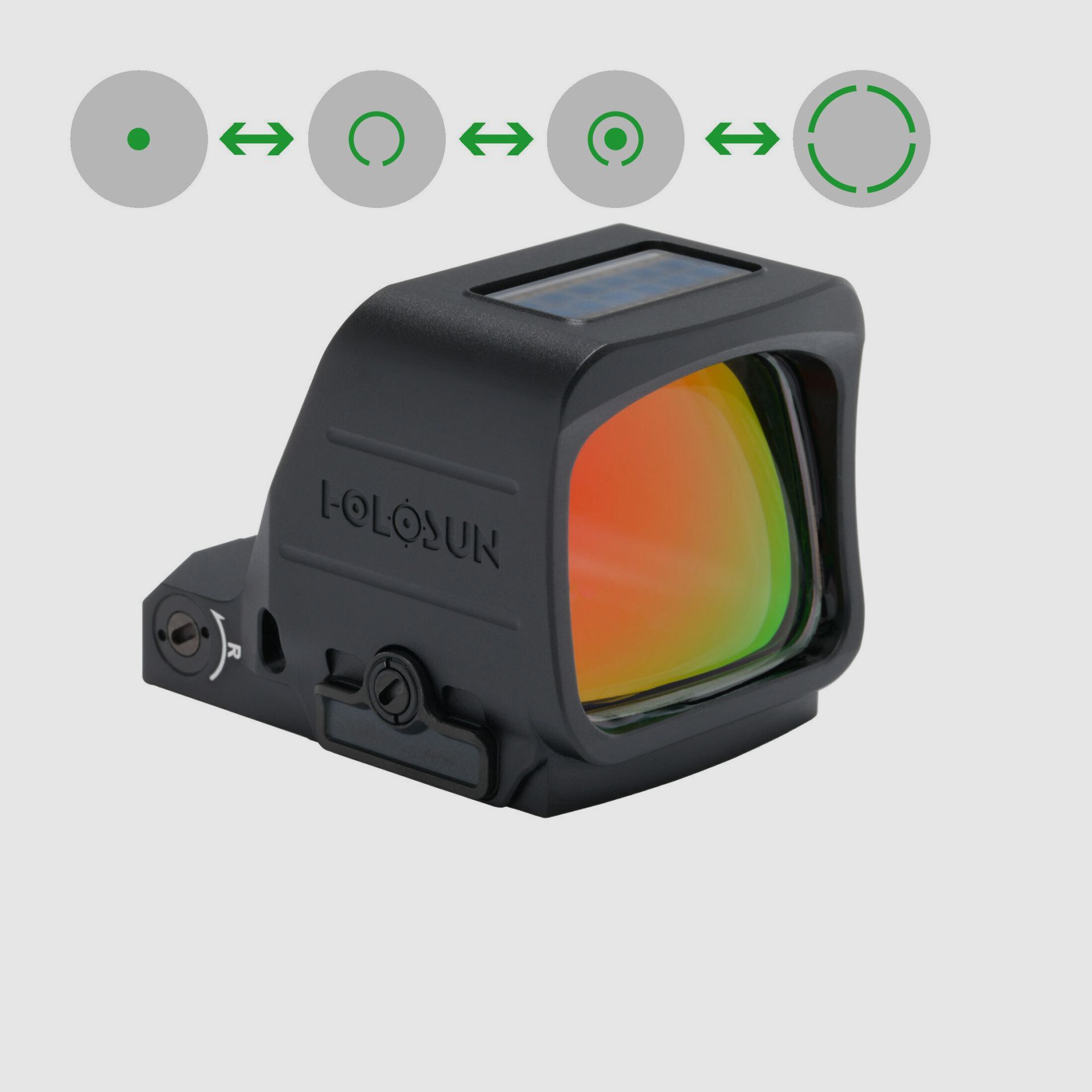 Holosun Point Rouge HE507-PROMAX-GR-PRS avec réticule PRS vert : point 2MOA avec cercle 8 / 20 / 32MOA et cercle 8 / 20 / 32MOA, image 1 sur 3