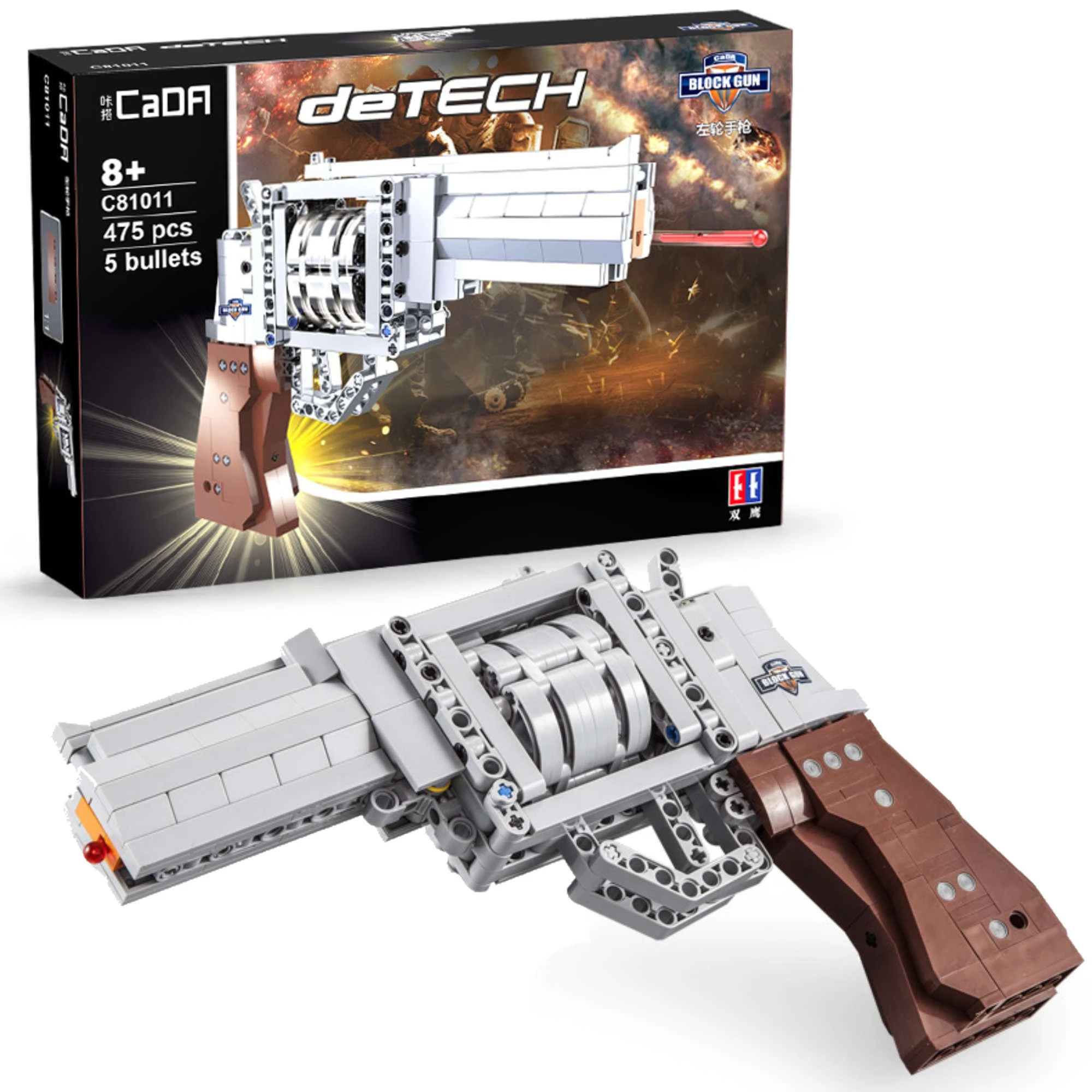 CaDA-Konstruktionsbausteine Revolver + 5 Geschosse, 475 Teile, C81011W
