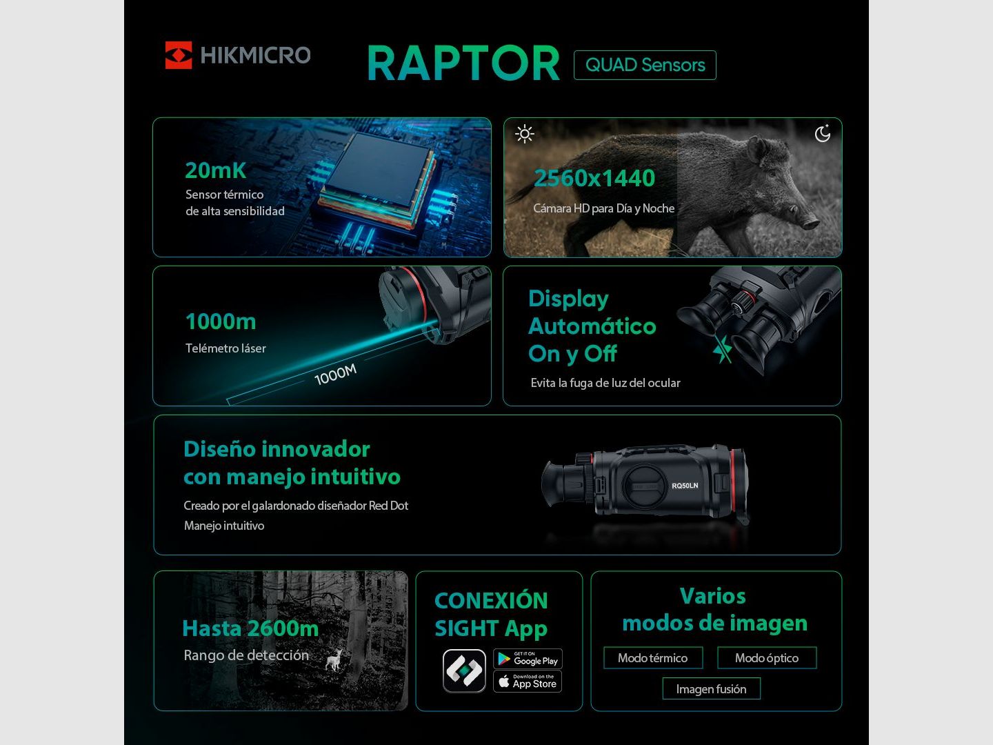 Jumelles numériques de vision nocturne et thermique HIKMICRO Raptor RQ50L, image 7 sur 7