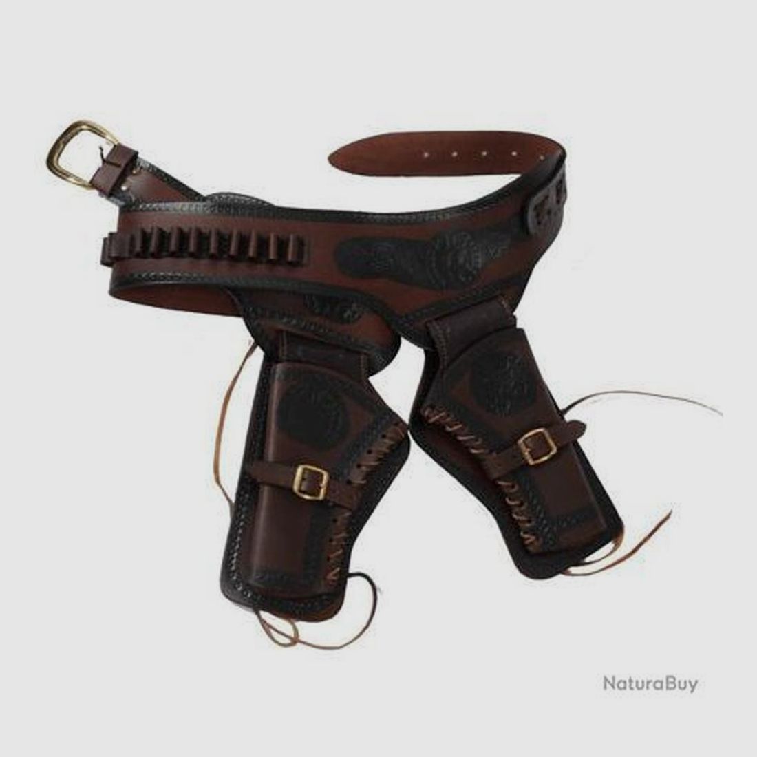Western-Gürtel Denix Braun - Für 1 oder 2 Revolver - Widerstandsfähiges Kunstleder - Authentischer und Praktischer Stil, Bild 4 von 5