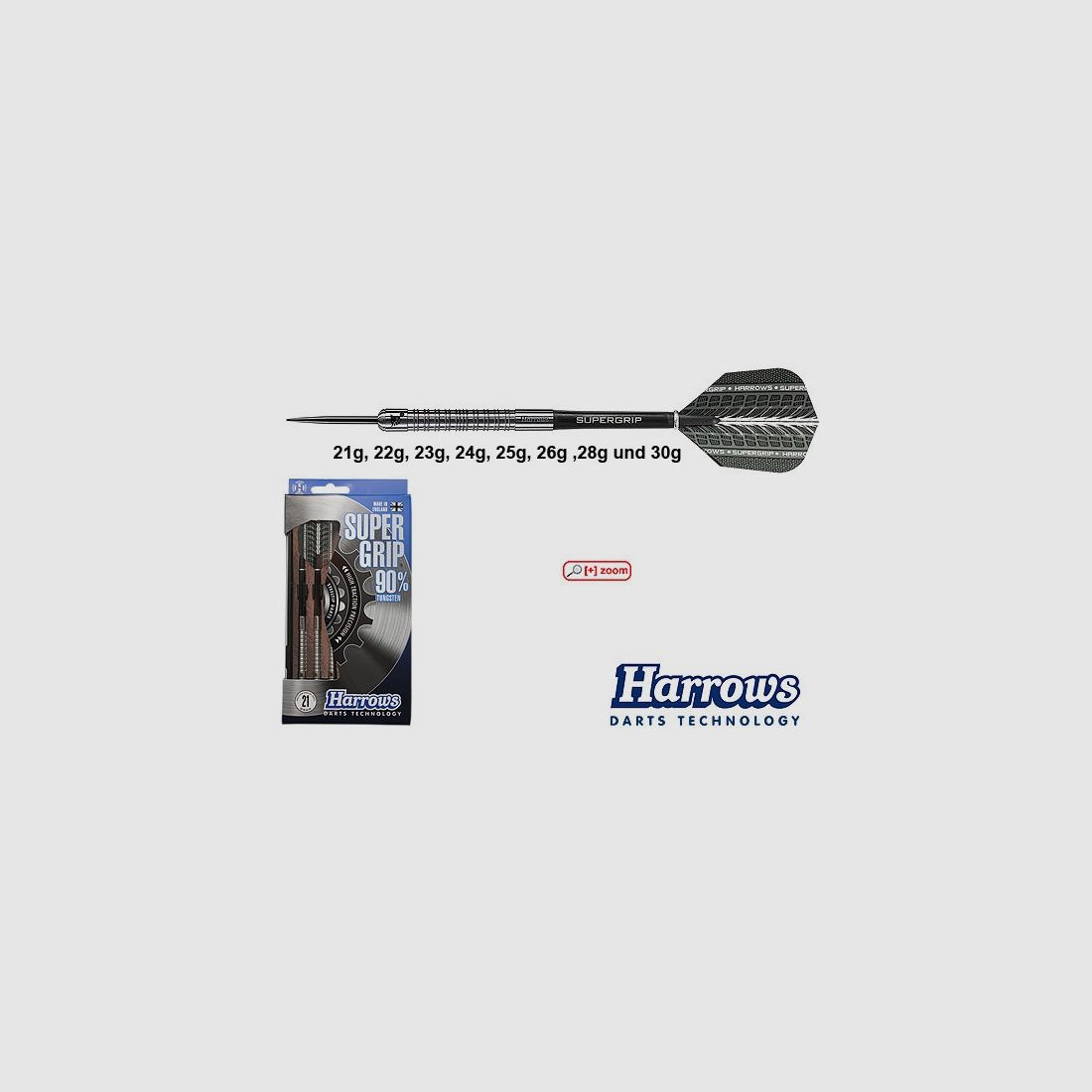 Harrows Darts Technology Supergrip 90% Staal 23g Dart & Accessoires