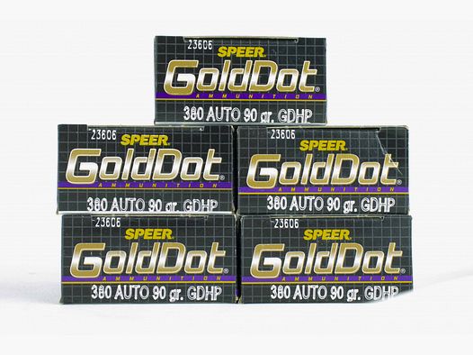 Munition 380 Auto / 9mm Kurz Speer Gold Dot 90gr Law Enforcement | Extremes Aufpilzen | 100 Schuss