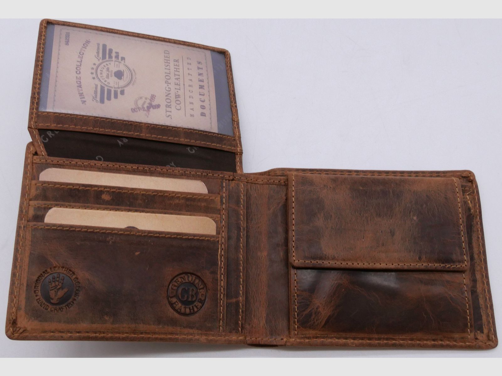 Greenburry Leder Geldbörse braun Vintage Animal Wolf Collection 1705-Wulf