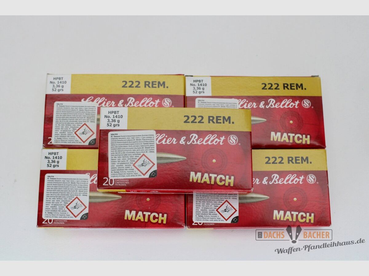 S&B Sellier & Bellot .222Rem Match HPBT 3.36g/52grs 100 (5x20) shots