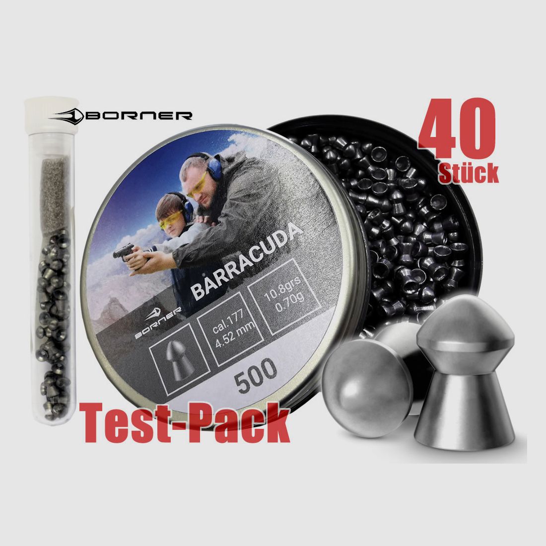 Testpack Rundkopf Diabolos Borner Barracuda Kaliber 4,5 mm 0,70 g glatt 40 StĂĽck