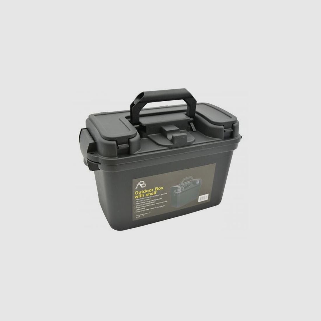 Box / Munitionskiste m. Innenboden - 38 x 19 x 24cm, Black - wasserdicht + verschließbar, schlagfest