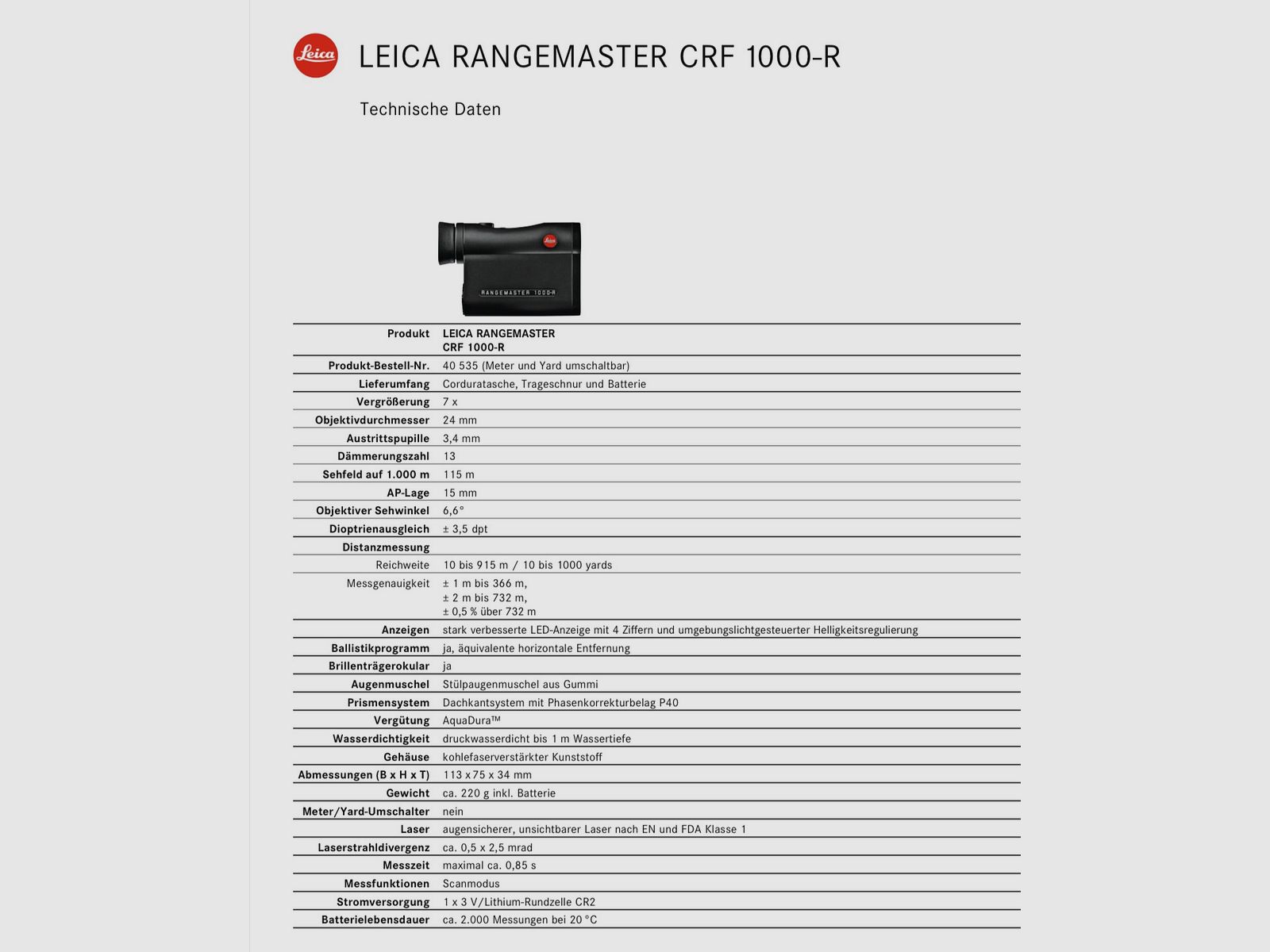 LEICA Rangemaster CRF 1000-R Entfernungsmesser