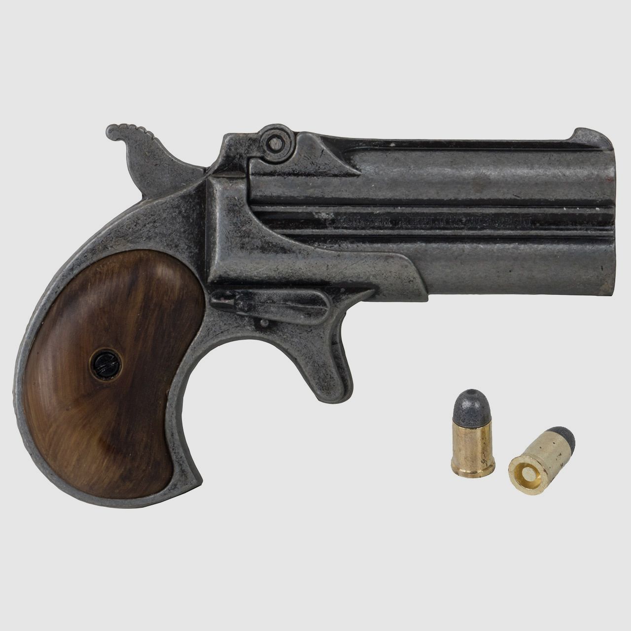 Deko Pistole Kolser Derringer 95 USA 1866 Kaliber .41 altgrau Griffschalen in Holzoptik