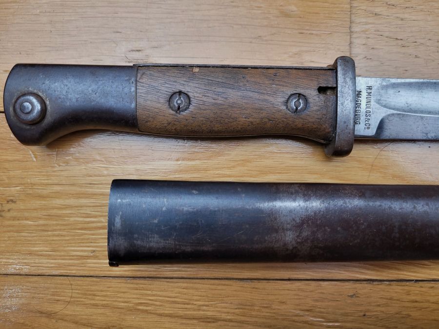 Zeldzaam Bajonet 84/98 2e type – dubbele fabricage "Mundlos" & "Herder" - W18 – Futteral – 1e WO – TBE, afbeelding 9 van 14