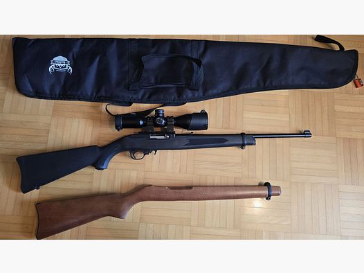 Ruger 10/22 Compact .22lr Kleinkaliber Langwaffe. Holzschaft und Kunststoffschaft (Wechselsystem) mit reichlich Zubehör