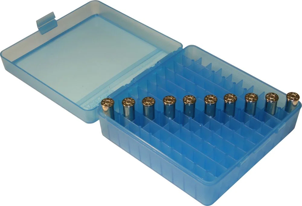 Boîte MTM pour munitions d’armes de poing (100 pièces, .44 Mag, …), bleue, image 3 sur 3