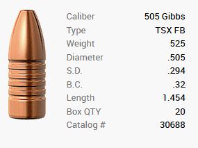 Barnes Geschoss .505 Gibbs/.505 525GR TSX HP FB 20 Stück