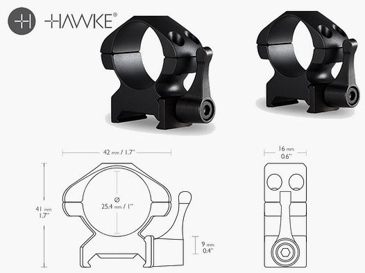 HAWKE Zielfernrohrmontage Stahl, fĂĽr Weaverschiene, 1 Zoll Durchmesser, mittelhoch, Schnellverschluss