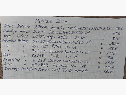 New and like-new matrices from various manufacturers.