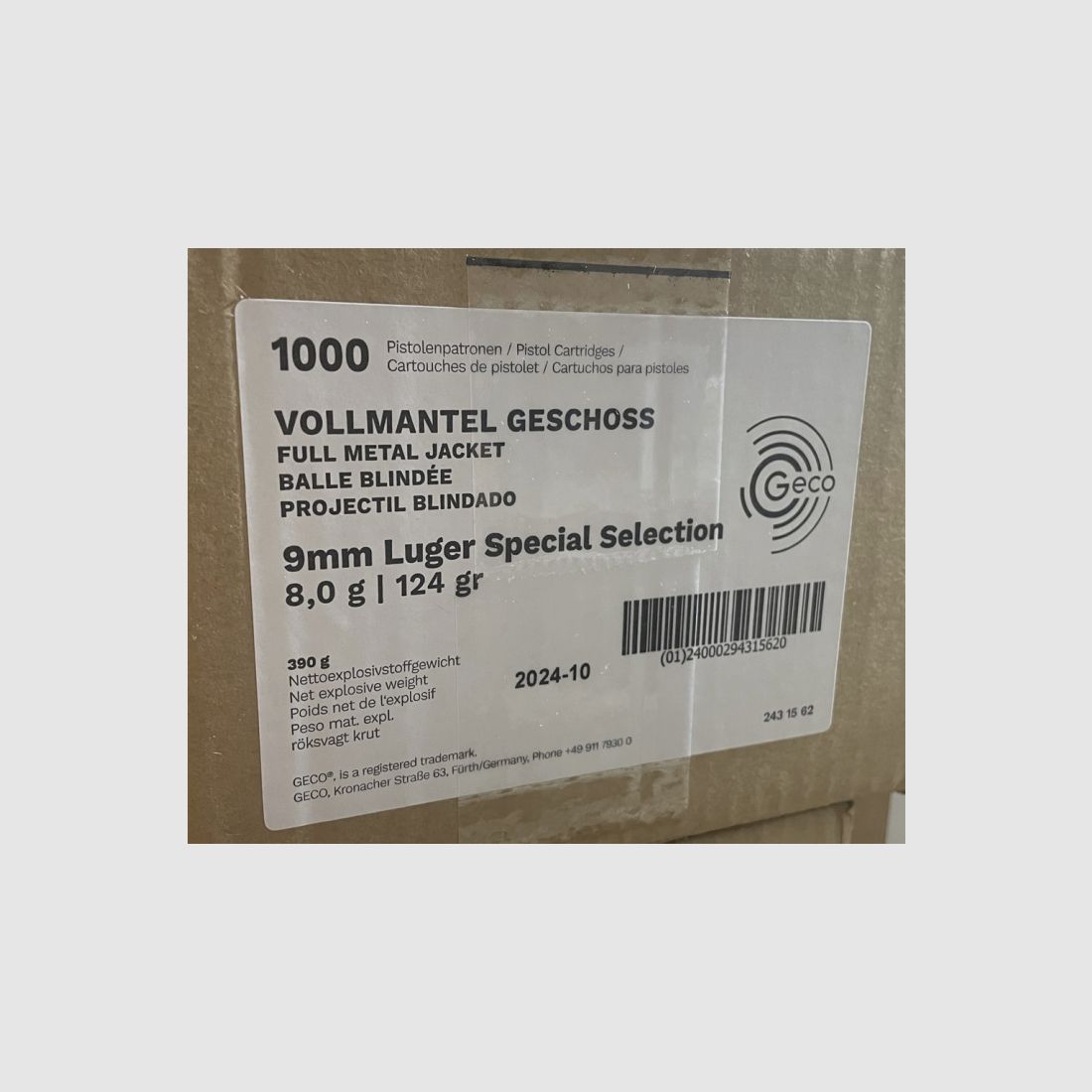 Munition GECO Special Selection 9mm Luger 124grs. FMJ 1000 Stück