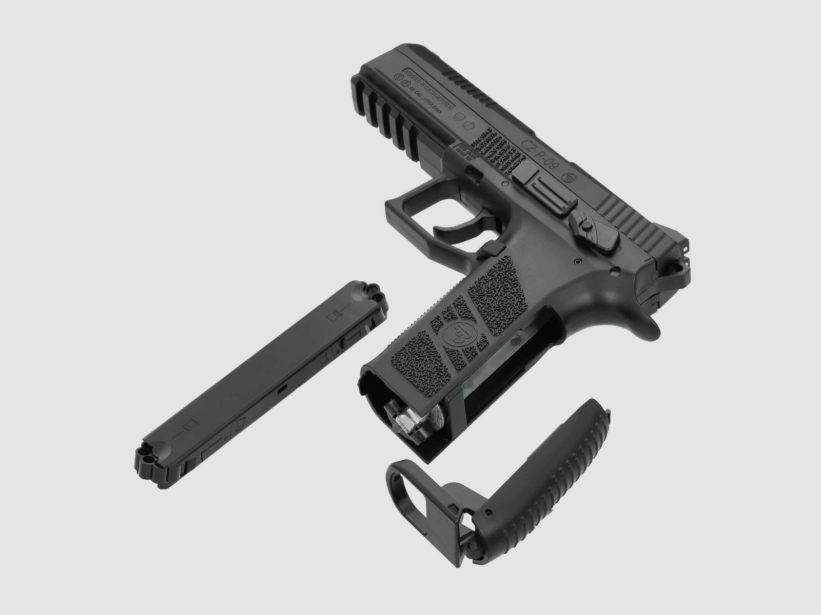 Kompettset CZ P-09 Duty 4,5 mm Diabolo/Stahl BB Co2-Pistole Blow Back (P18) + 10 Co2-Kapseln Umarex + 1500 Stahl-BB's Umarex