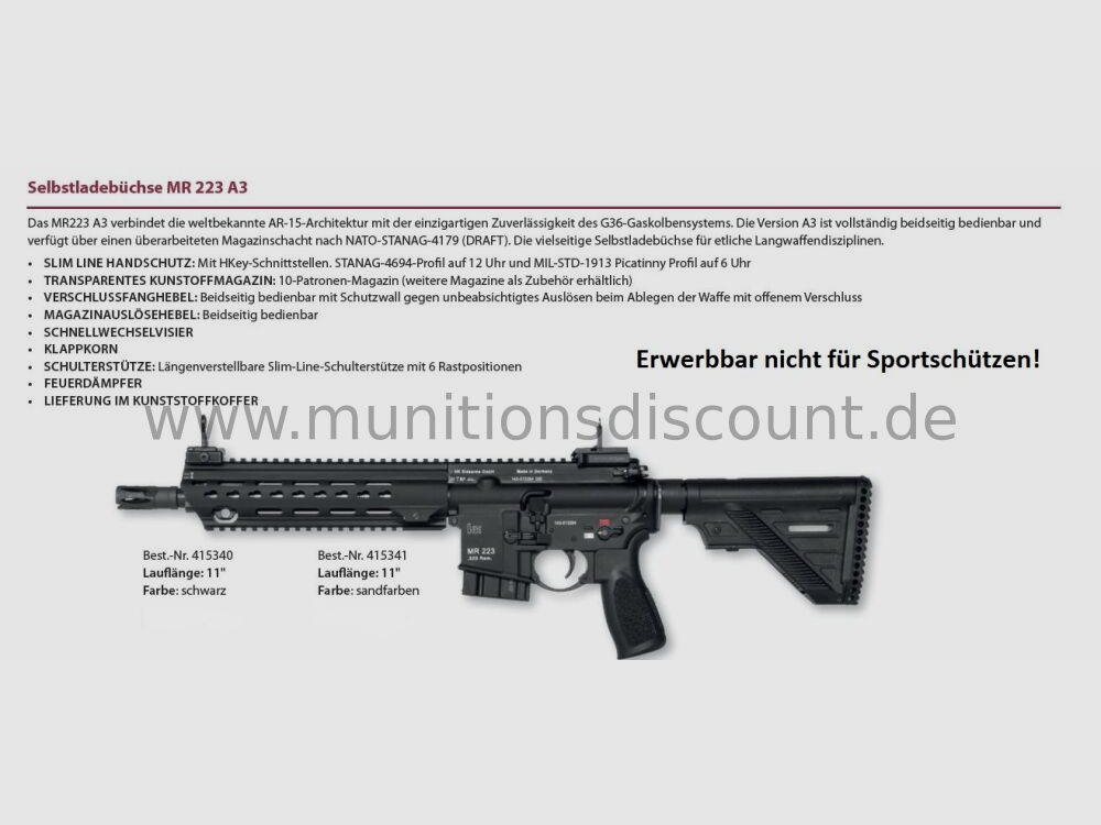 Heckler & Koch MR 223 A3, Slim Line, Lufa 11 cali czarny