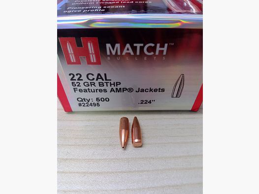 Hornady Geschosse .224 / 223 / 52grs. BTHP Match #22495 500Stk.