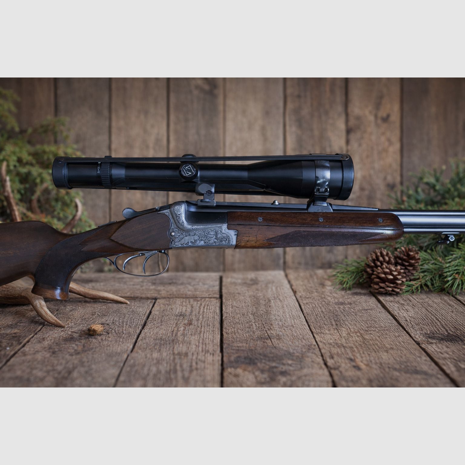 Bockdoppelbüchse Merkel BDB 221E 8x57JRS / Zeiss Diavari 3-12x56 (incl. verwisselbare lopen: BBF 7x57 R & 12/70 en BF 12/70 ) Bj. 1988