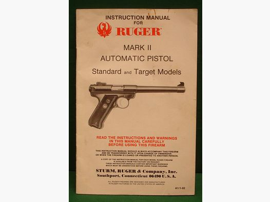 RUGER - Manual für das Modell MARK II .22 LR - von 1982 - für Sammler -