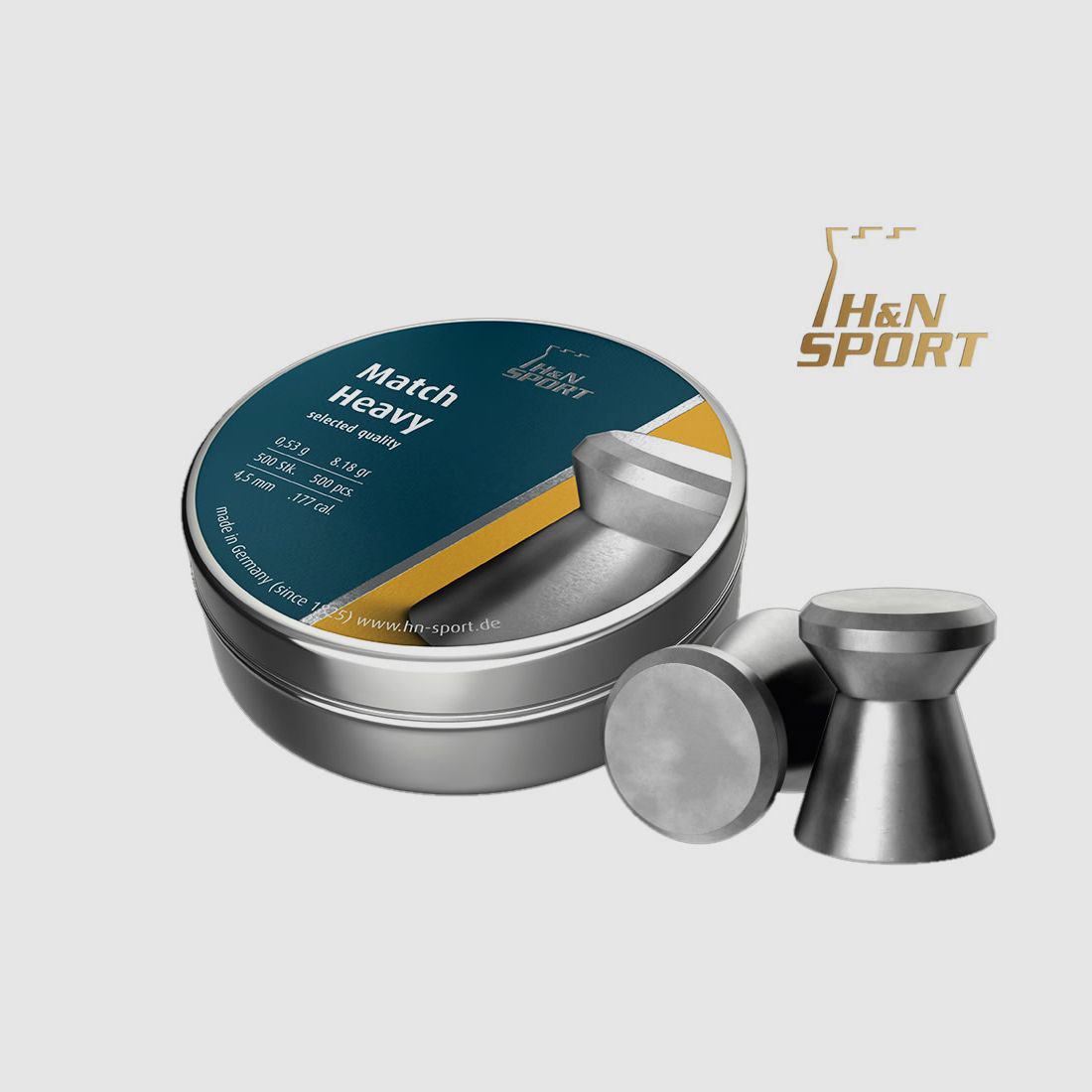 500 StĂĽck H N Flachkopf Diabolo MATCH HEAVY, glatt, Kaliber 4,49 mm, 0,53 g