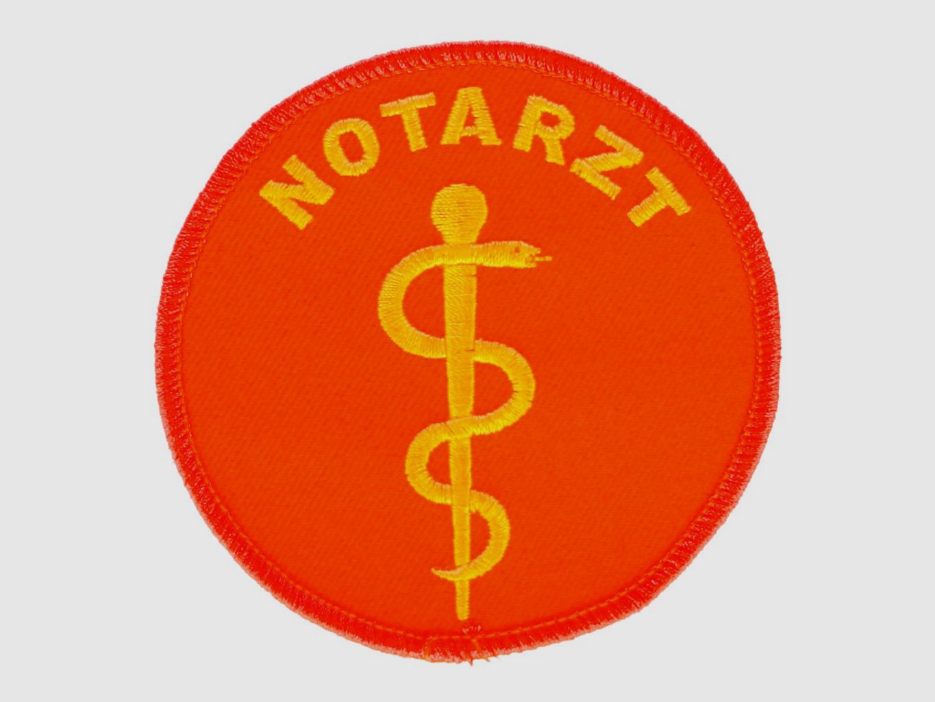 Aufnäher Notarzt mit Äskulapstab mit Klett leuchtorange/gelb