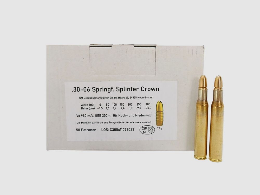 Geschoss-Manufaktur 30-06 Splinter Crown 7,8g/120grs Büchsenpatronen Bleifrei