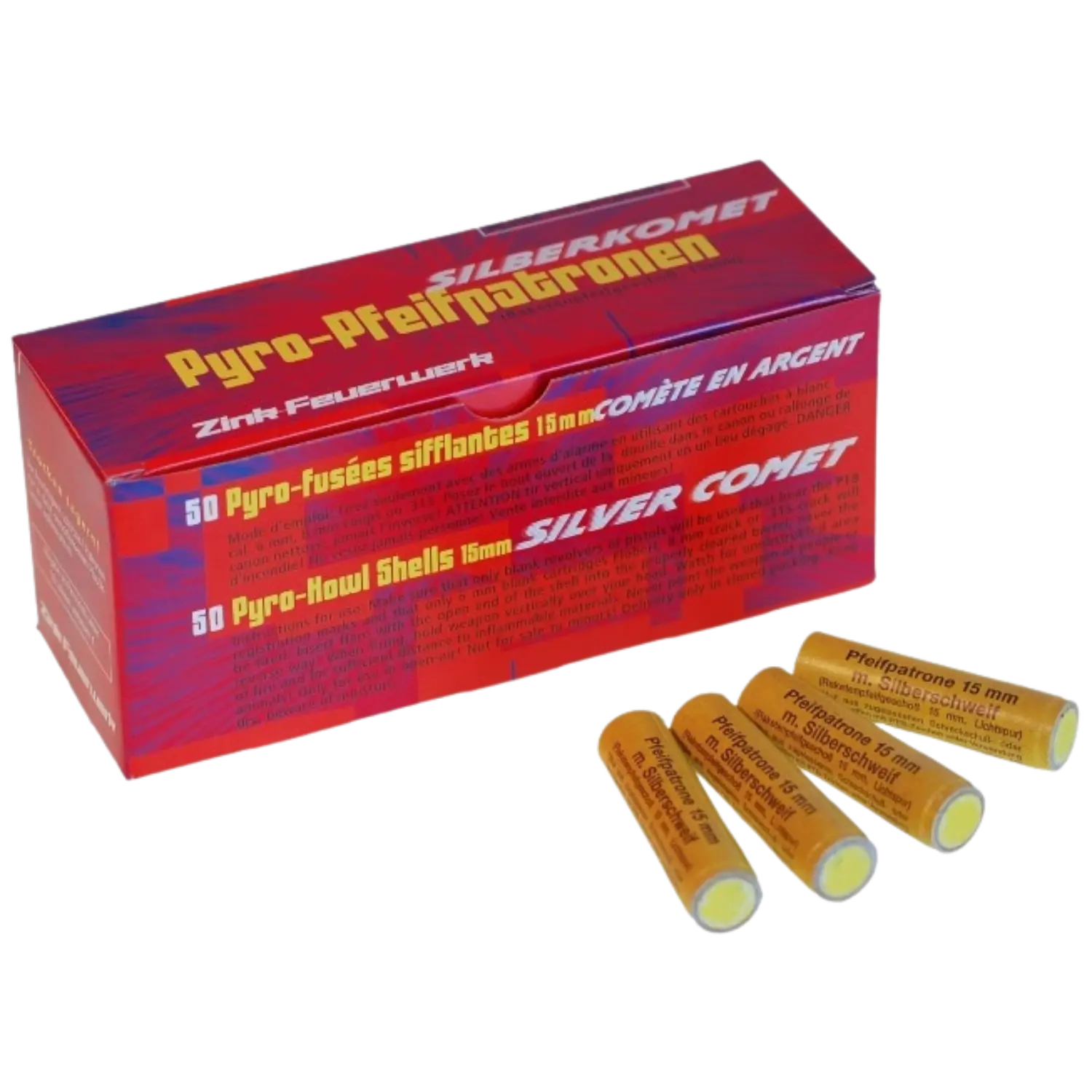 Zink Pfeifpatronen mit Silberschweif 50er Pack