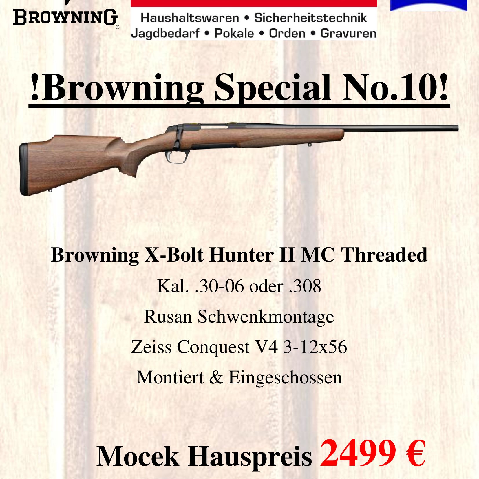Browning X-Bolt Hunter II  MC Threaded, mit Zeiss Conquest V4 3-12x56
