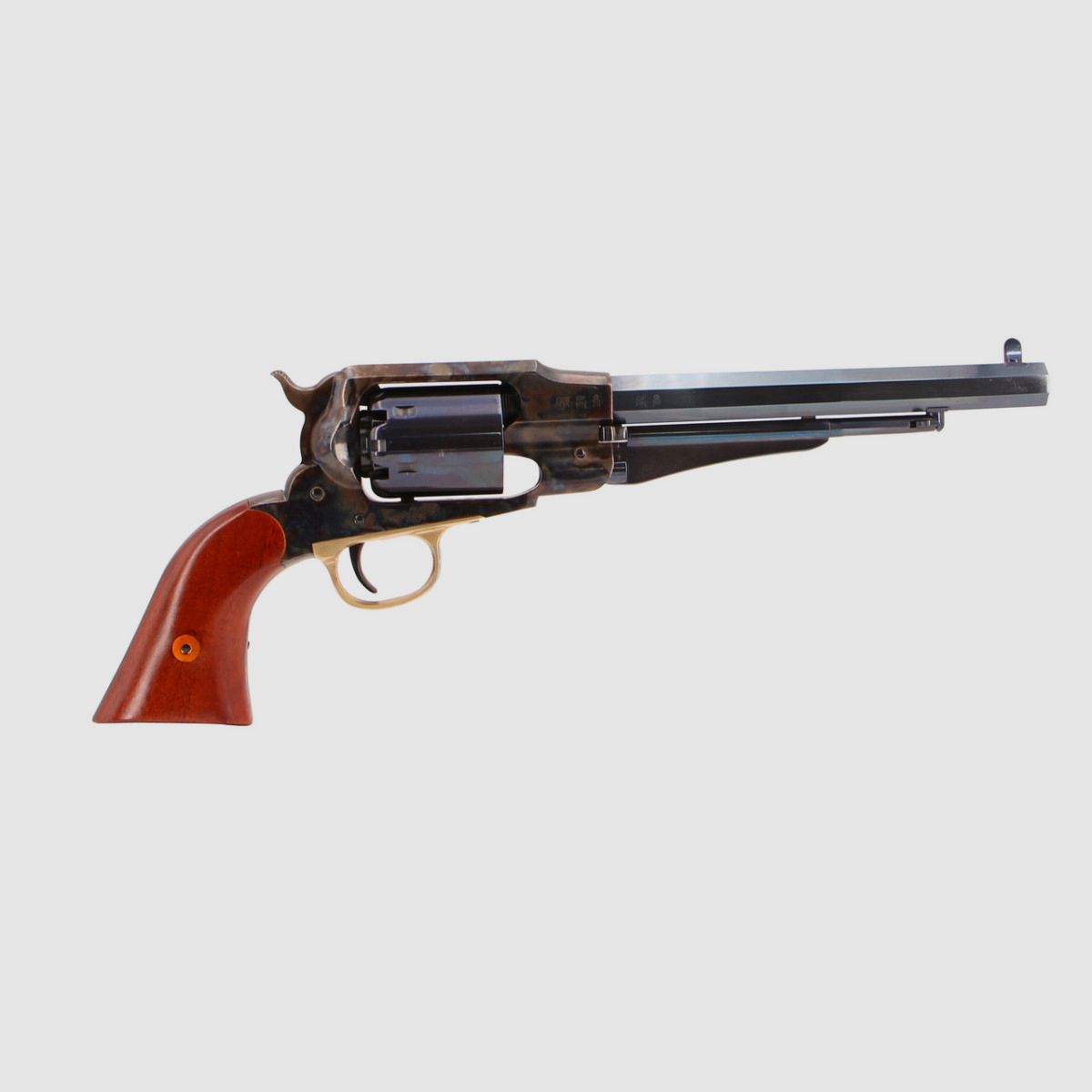 REV UBER 1858 NEW ARMY IMPROVED .44 8" JASPER/BLUE BLACK POWDER, image 1 of 4