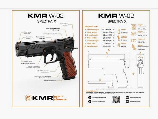 KMR Precision Arms Pistole Mod. W-02 Spectra O.R. COMBO 9mmLuger / 2 Läufe: 5' & 6'