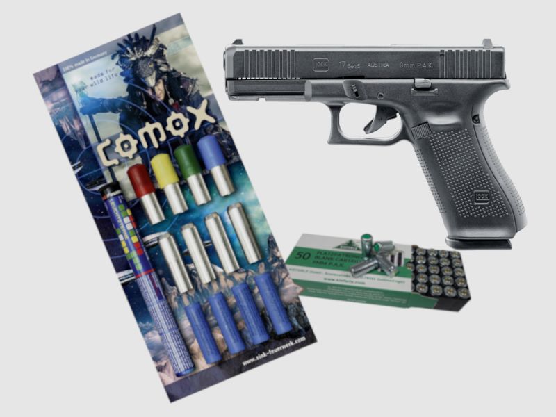 Glock 17 Gen. 5 Kal. 9 mm P.A.K. mit 50 Schuss und 22 tlg. Pyromunition im Set