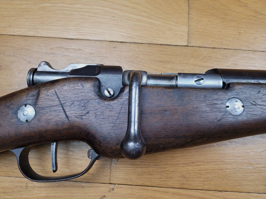 Seltene Berthier 1890 MD Kavallerie Büchse umgebaut zu einem Karabiner – 3 Schuss – ursprüngliches Kaliber 8×51 – seltenes, nicht modifiziertes Exemplar nach 1916 – 100% originale Konfiguration – Monomatrikulation außer Schaft – TBE!, Bild 6 von 31