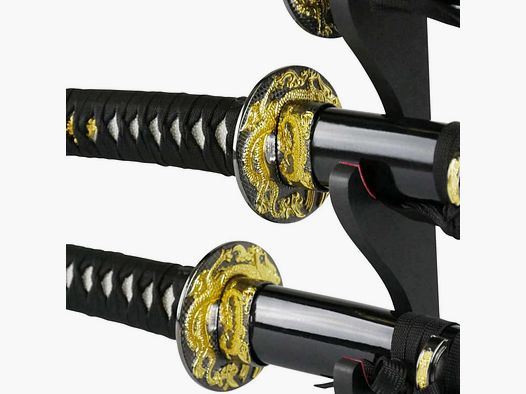 Epic Swords Katana Wakizashi Tanto Black Dragon Schwertset mit stumpfen Klingen inklusive Schwertständer und Zubehör