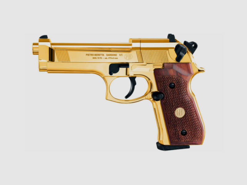 Beretta Mod.92 FS CO2 Luftpistole 4,5 mm Diabolo Gold-Finish mit Echtholzgriffschalen