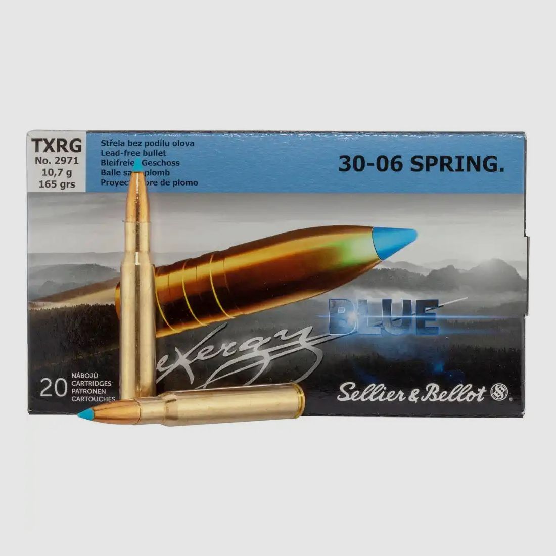 S&B cartridge caliber .30-06 tipped eXergy blue 10.7g/165grs.