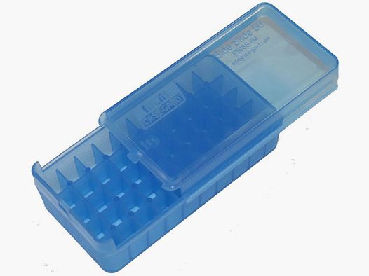 MTM Boîte à cartouches P50SS-45-24 Pistolet avec couvercle coulissant bleu transparent pour 50 cartouches .45 ACP