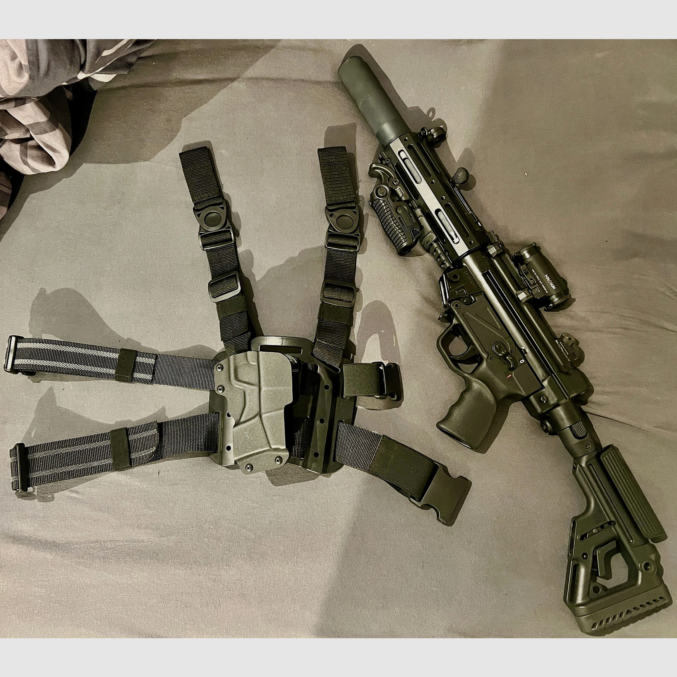 Zeldzaam MP5 beenholster – MP5 / MP5K / MKE T94 / SP5 / SP5K / SP89 – Kydex Nylon Tactisch