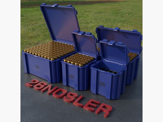 Filamelt ammunition box / .26 Nosler / 'flip lid' / cartridge box, ammo box