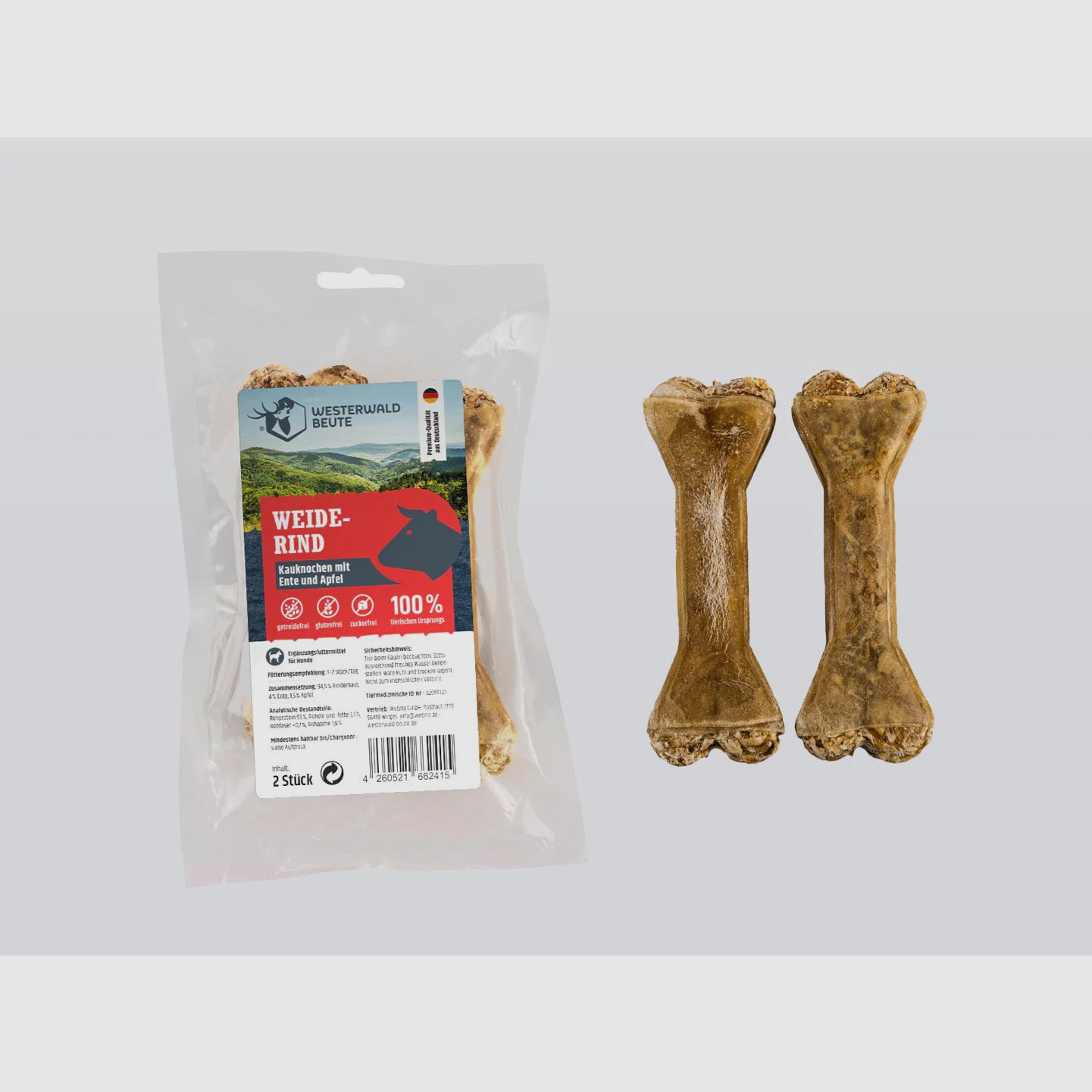 Weiderind Kauknochen mit Ente und Apfel - 2 Stück €3.99
