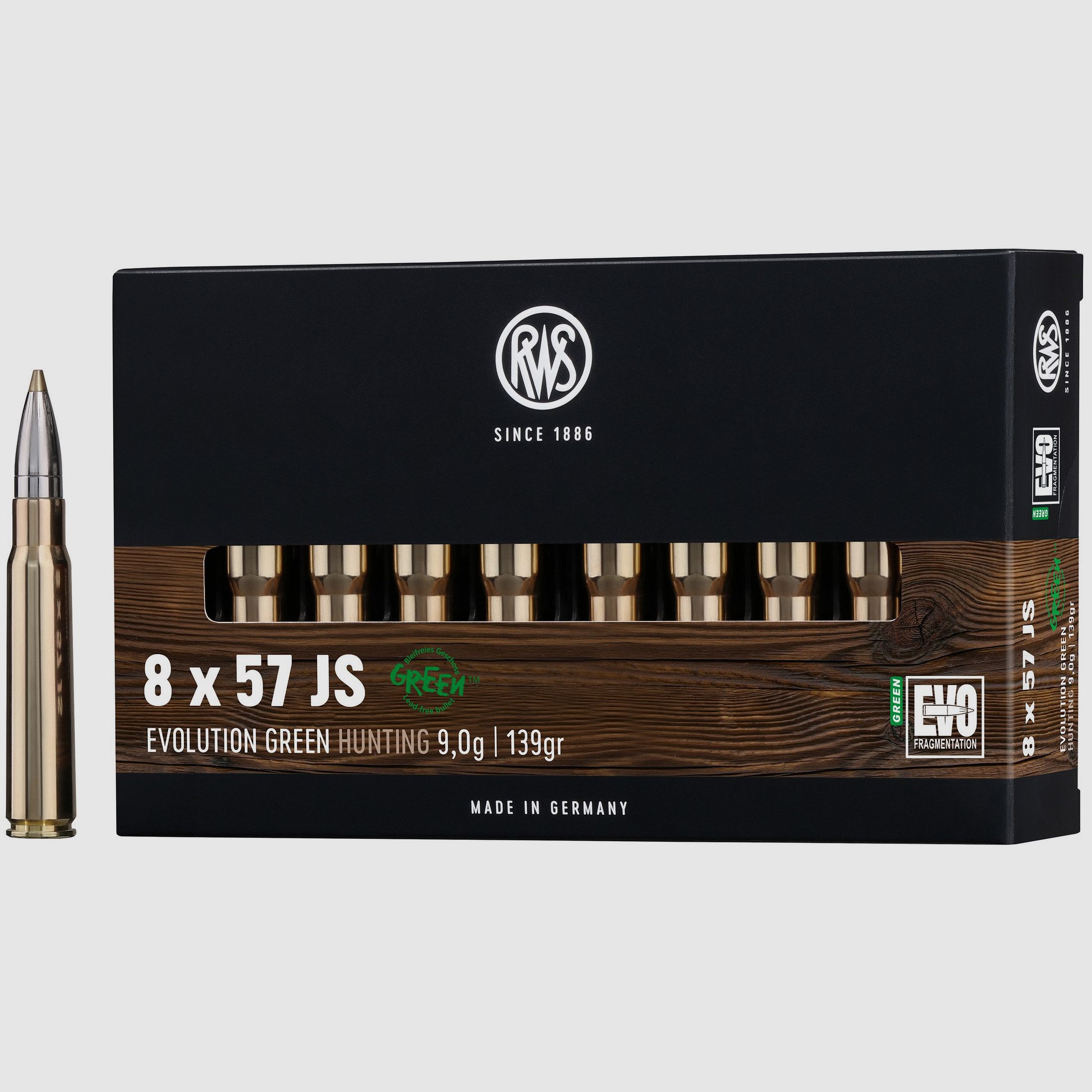 RWS Büchsenpatronen Evolution Green 8x57 IS. 139 grains
