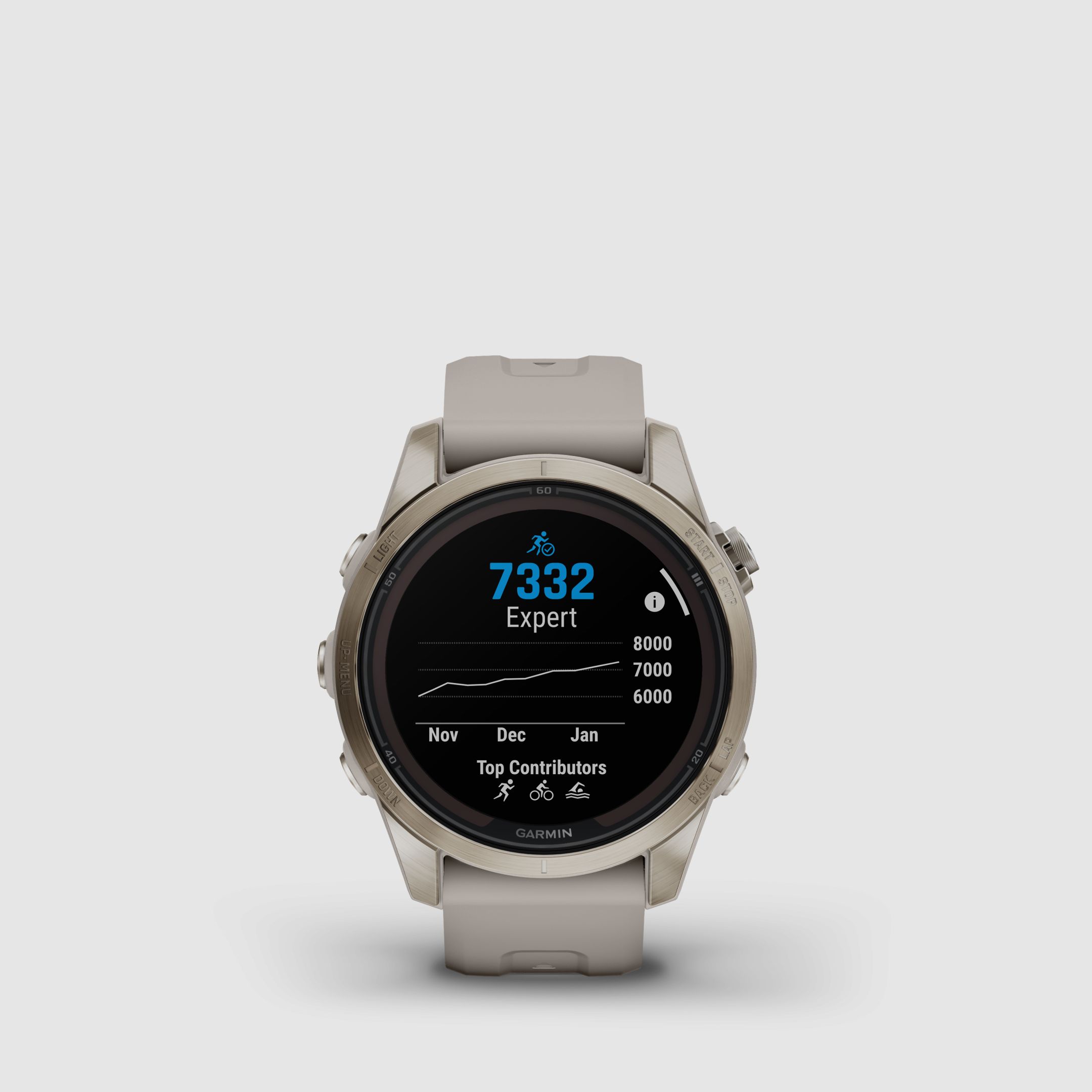 Garmin fēnix® 7S Pro – Sapphire Solar Edition, Beige/Oro chiaro con cinturino in silicone QuickFit® da 20 mm