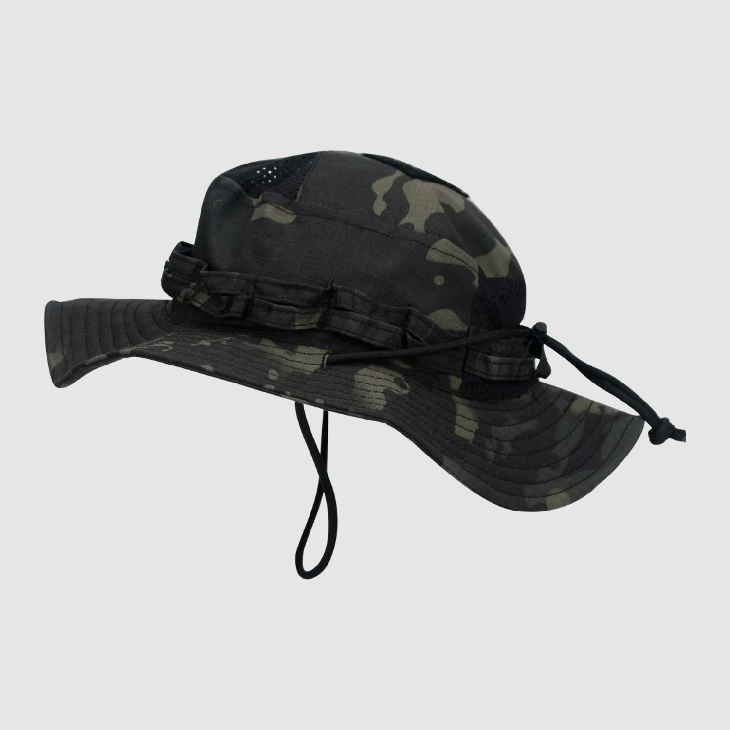 Taktischer Boonie Hut Herren Damen, Buschhut aus Ripstop-Gewebe mit ca. 7 cm Krempe (Schwarz-Tarn)
