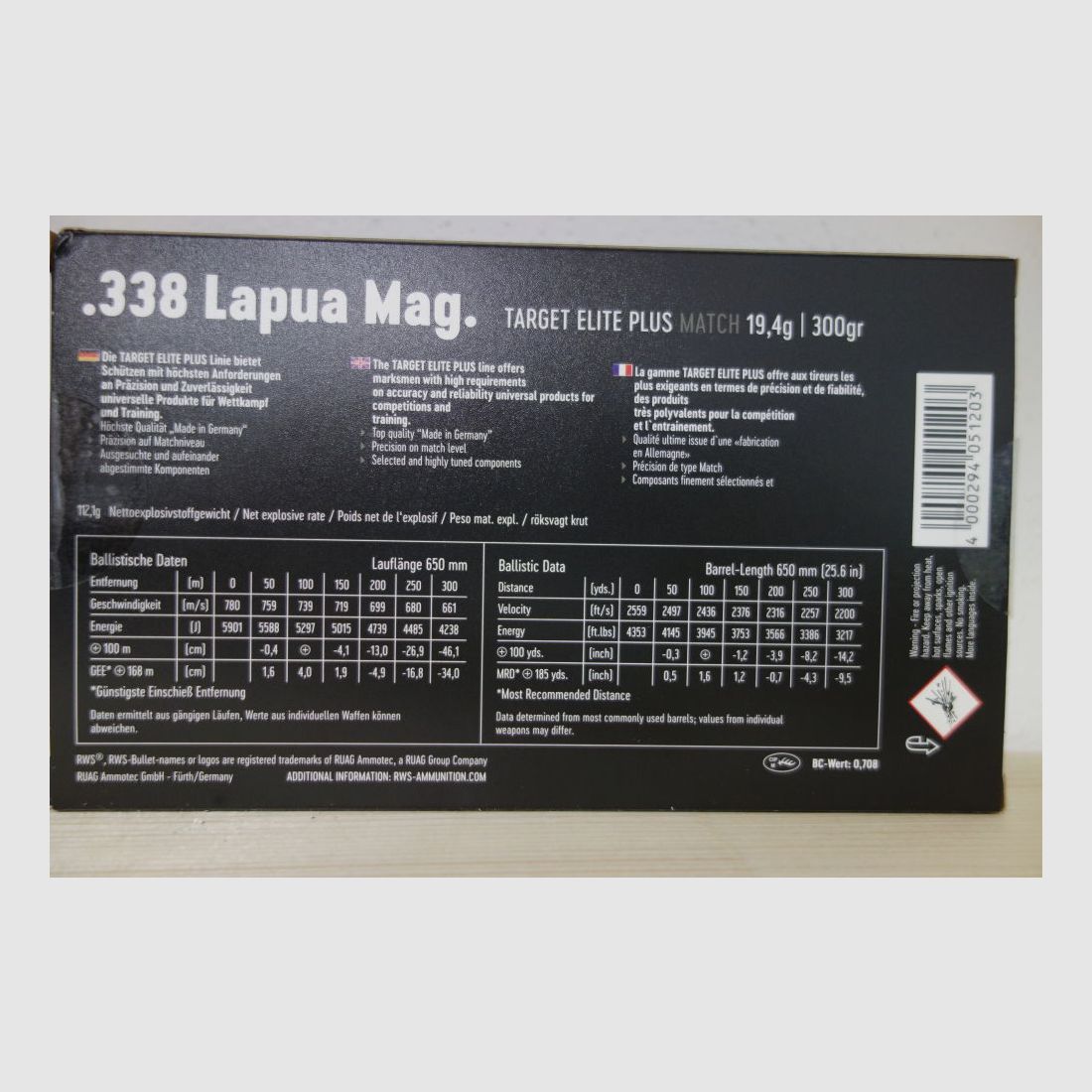 RWS Target Elite Plus .338 Lapua Mag 19.44g - 300grs BTHP