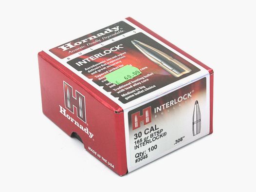Büchsengeschosse, Hornady .308 Interlock BTSP, 165gr, 100 Stk, .308 Win.