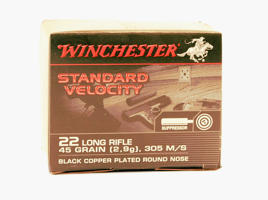 WINCHESTER 22LR STANDARD VELOCITY 45GR BLACK COPPER PLATED ROUND NOSE