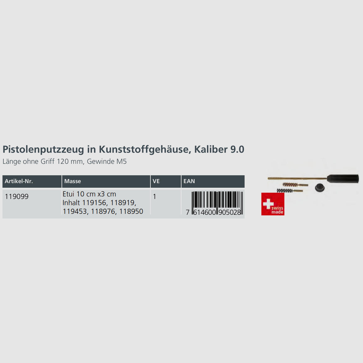 Ebnat ERLA Pistolenputzzeug in Kunststoffgehäuse 9mm