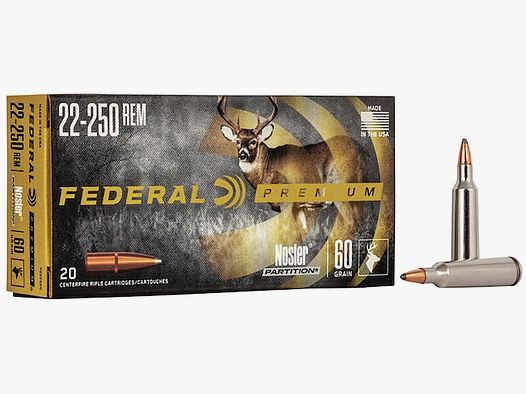Federal Premium Nosler Partition .22-250 Rem. 60GR 20 cartouches