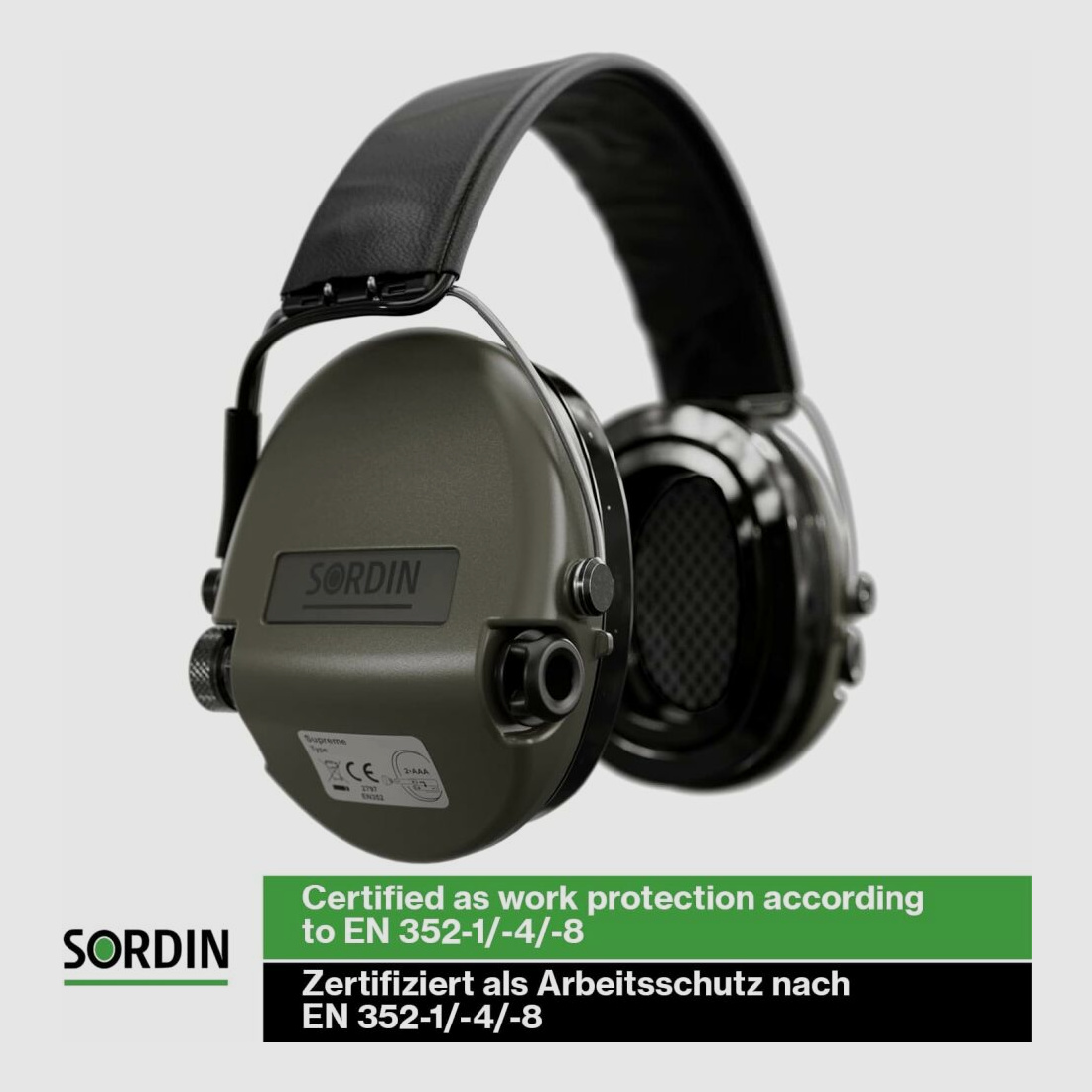 MSA Sordin protección auditiva Supreme Pro Verde/Cabeza banda de cuero negro